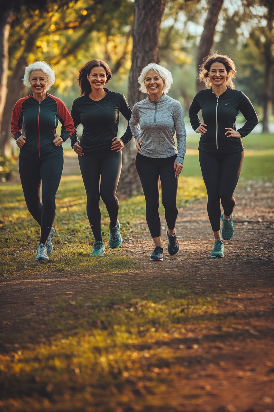 hyper realistic 4k photograph of a group of 4 women of diferent ages smiling, fullbody wearing sport clothes, workingout in a park --ar 2:3 --v 6.1 Job ID: b77076d4-cb56-4b33-b9e9-a5350239cfef